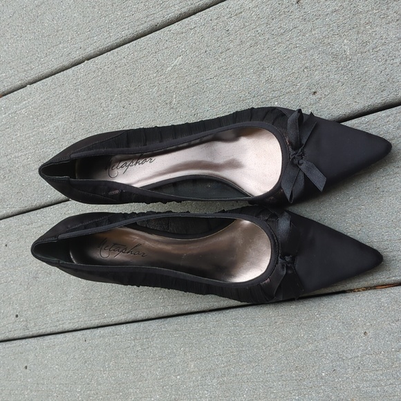 Metaphor Satin and Mesh Pointed Toe Heels with Bow - Picture 2 of 12